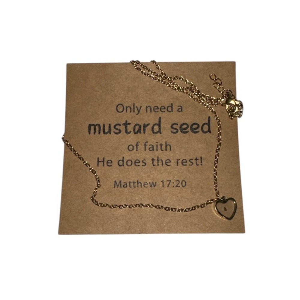 Matthew 17:20 Gold Heart Stainless Steel Necklace with Mustard Seed in resin 🆕 - Picture 2 of 4